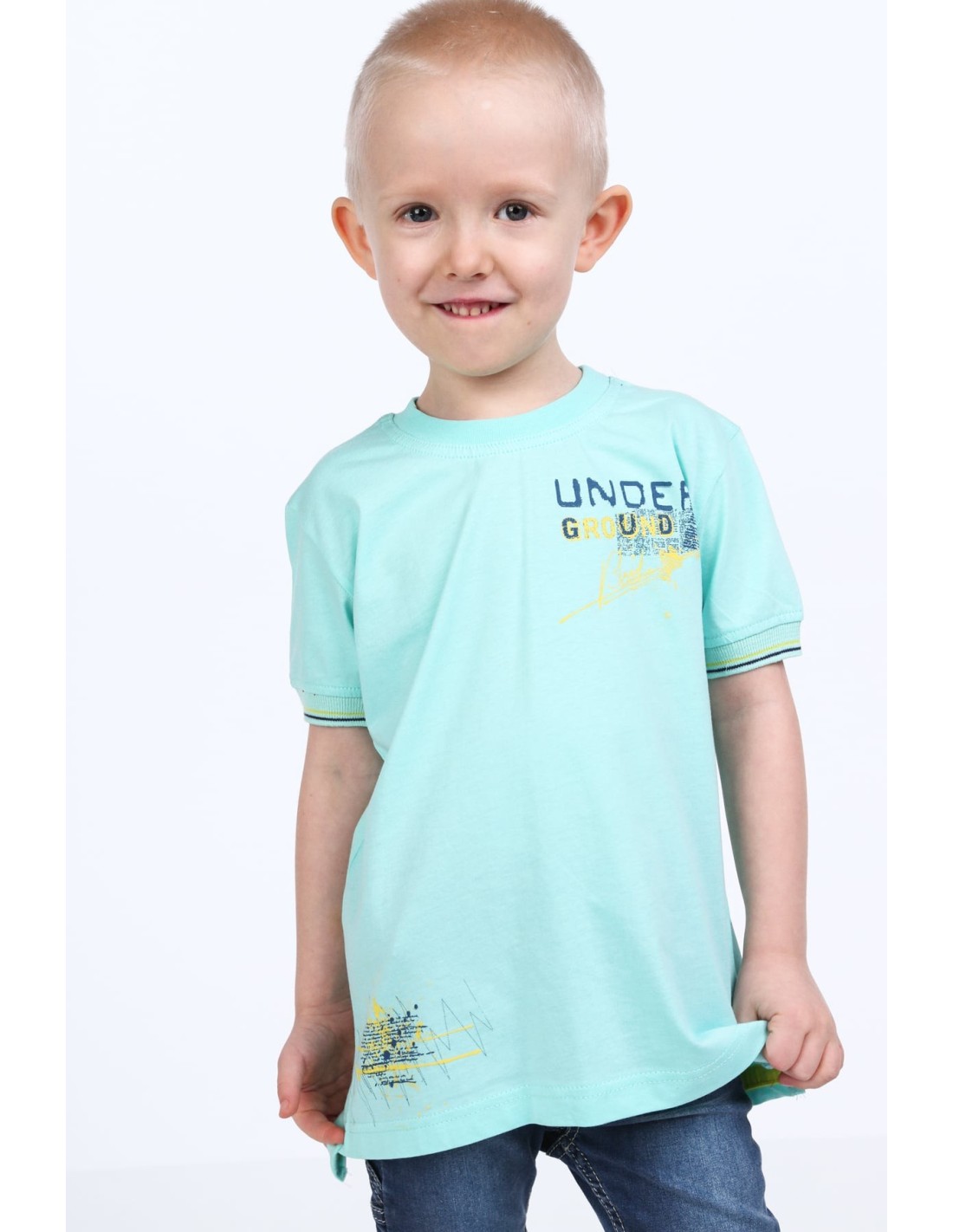 Mintfarbenes Jungen-T-Shirt mit Aufschrift NDZ7337 – Online-Shop – Boutique